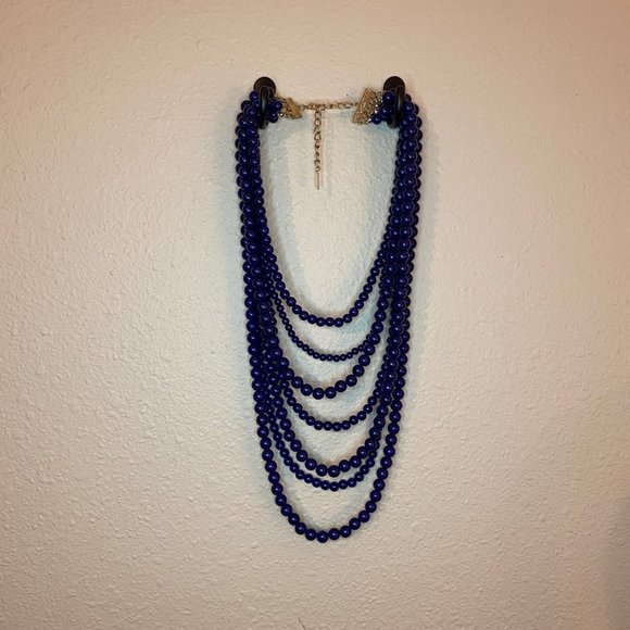 Navy Blue Necklace Statement Multi-Strand Acrylic Beads Long - Picture 5 of 5